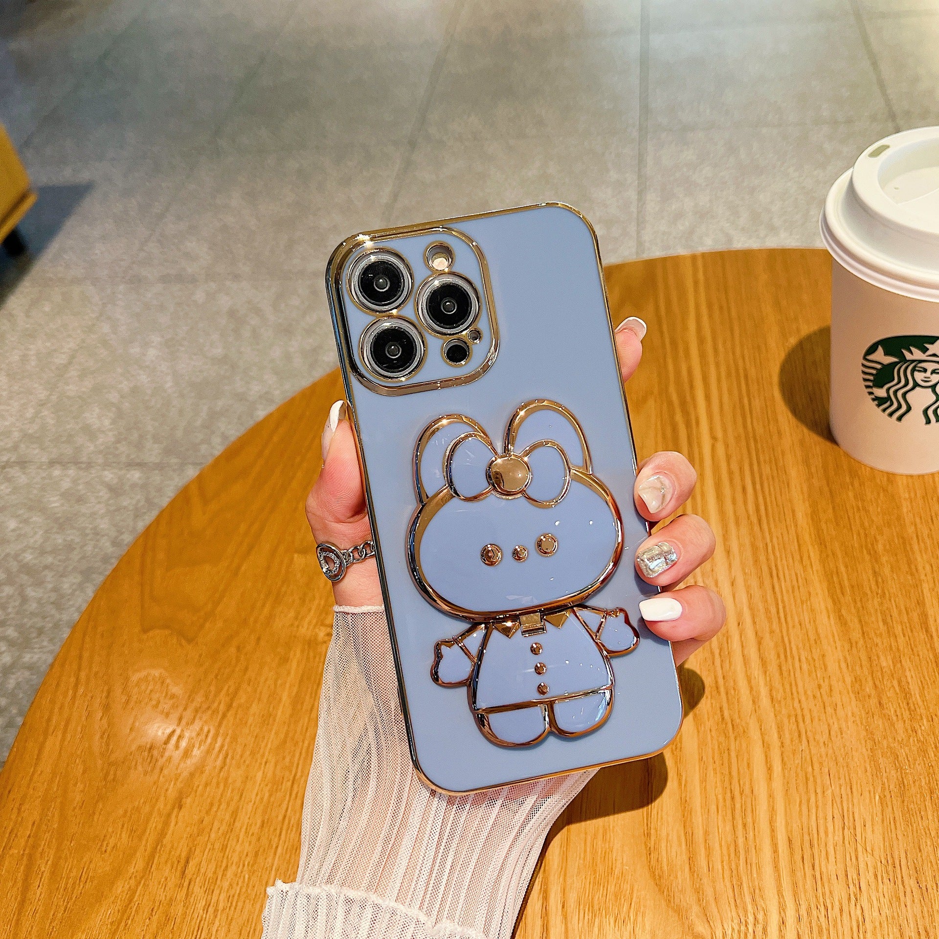 Luxury 3D Bunny Electroplated Phone Case With Mirror Stand