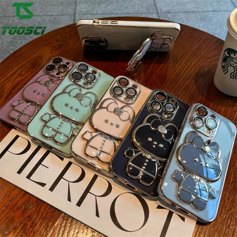 Luxury 3D Bunny Electroplated Phone Case With Mirror Stand