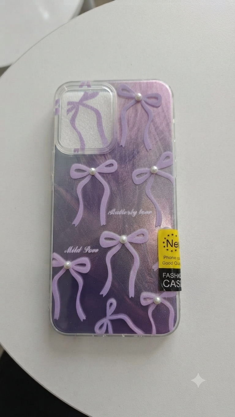 New Luxury Coquette Phone Case Lavender Marble & Pearl Bows