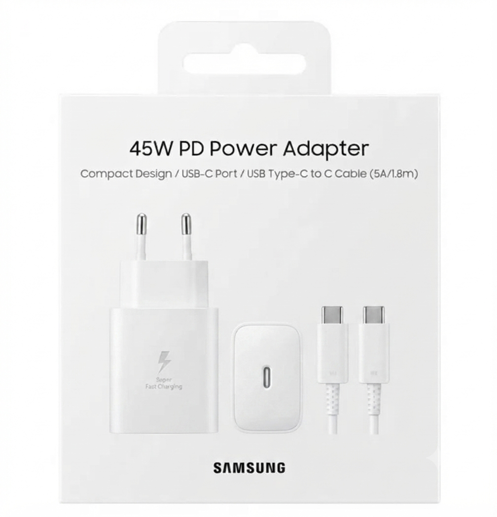 Samsung 45W Super Fast Charger with Type-C to Type-C Cable – Original PD Fast Charging Adapter