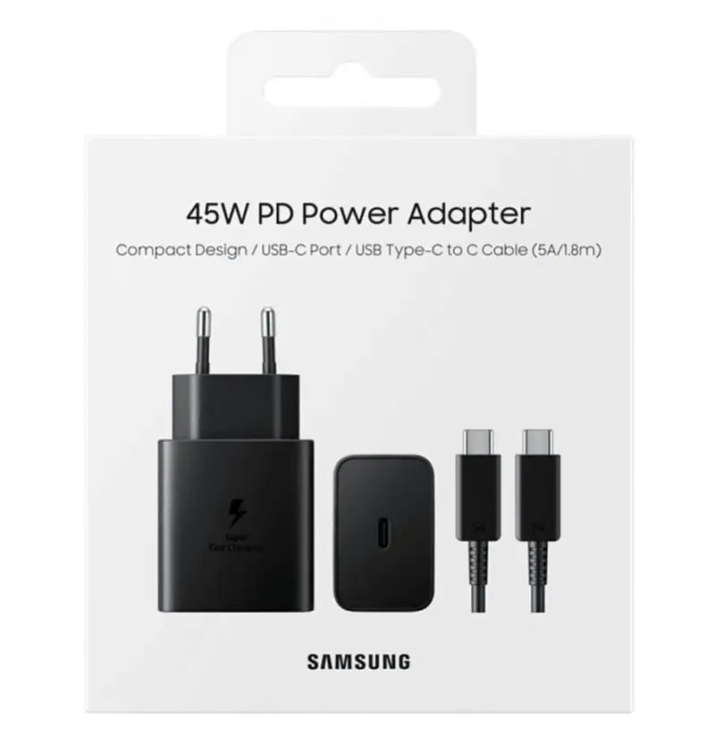 Samsung 45W Super Fast Charger with Type-C to Type-C Cable – Original PD Fast Charging Adapter