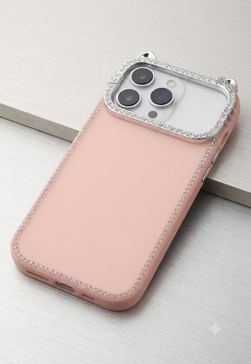 Sparkle Kitty Diamond Case Rhinestone-studded camera protection with a charming kitty ear design.