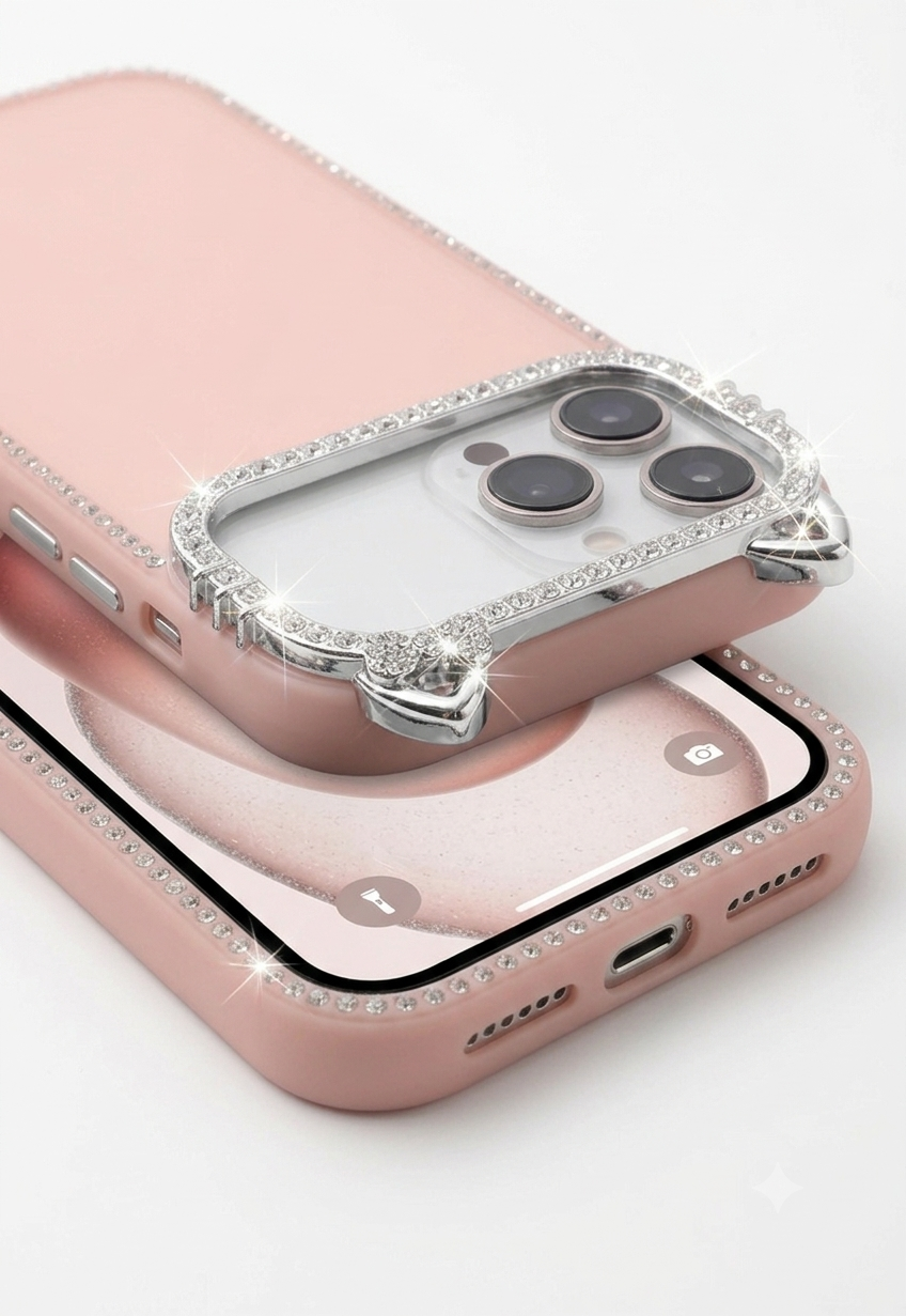 Sparkle Kitty Diamond Case Rhinestone-studded camera protection with a charming kitty ear design.