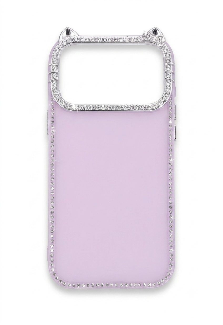 Sparkle Kitty Diamond Case Rhinestone-studded camera protection with a charming kitty ear design.