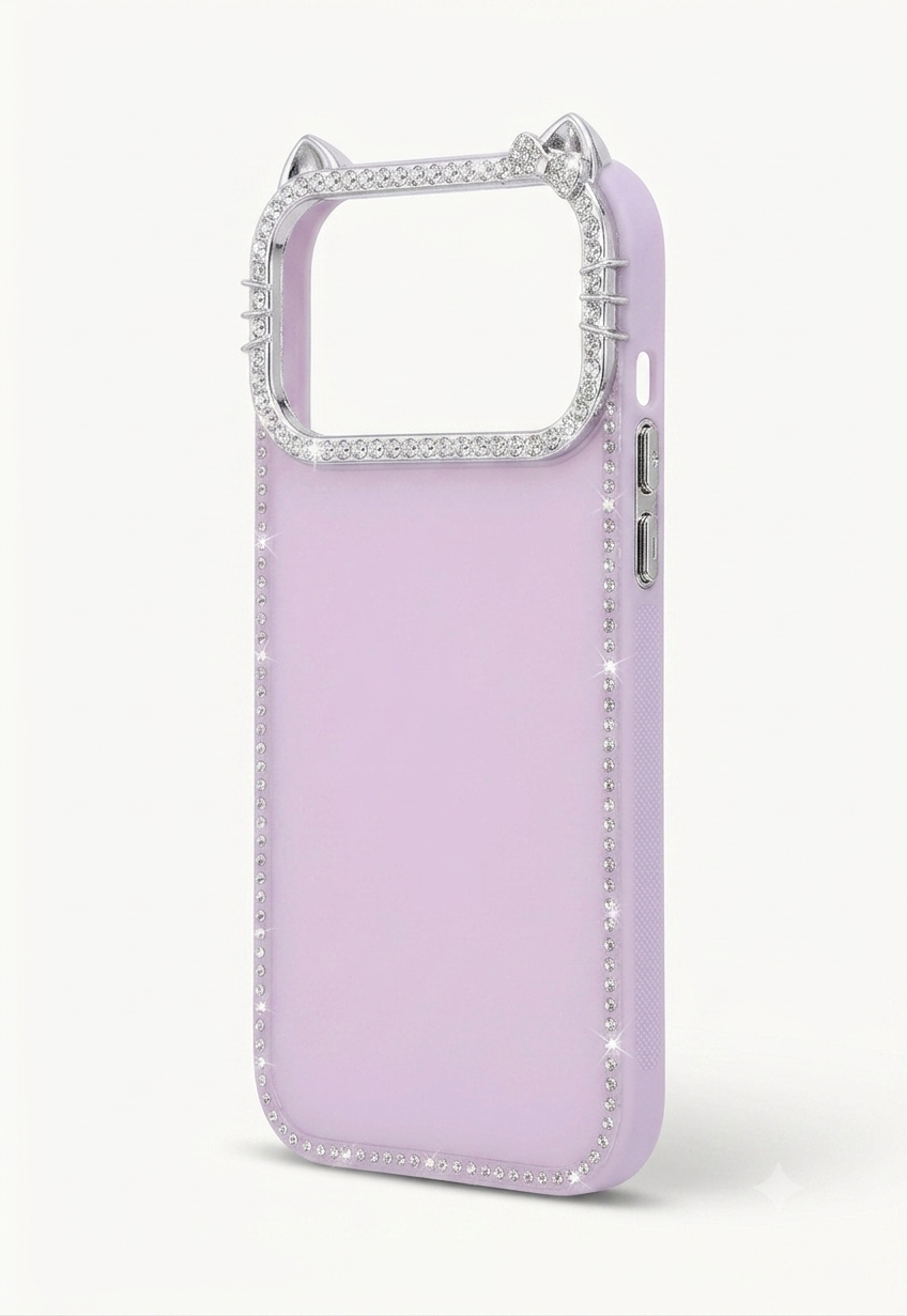Sparkle Kitty Diamond Case Rhinestone-studded camera protection with a charming kitty ear design.