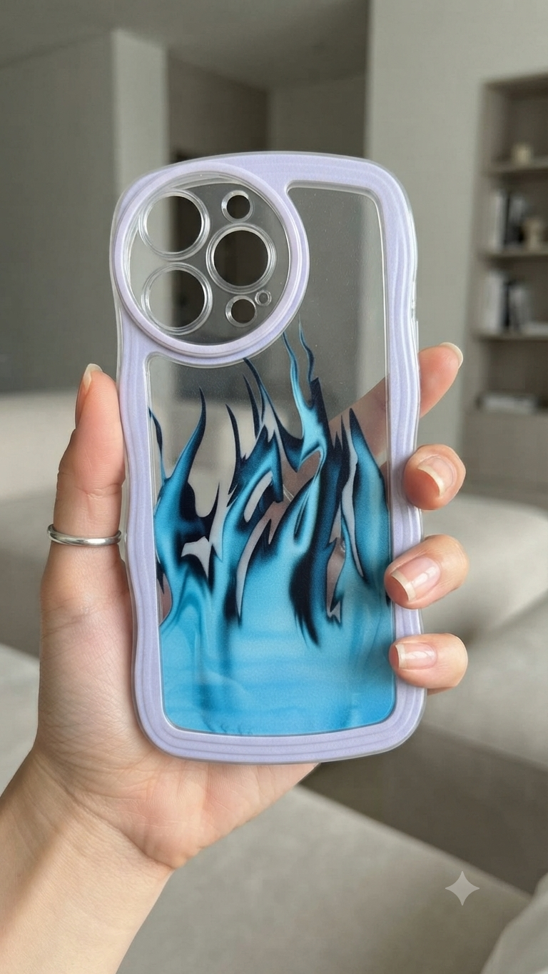 Iphone 14 Pro Max Cow Print,Blue Flame Artistic Case