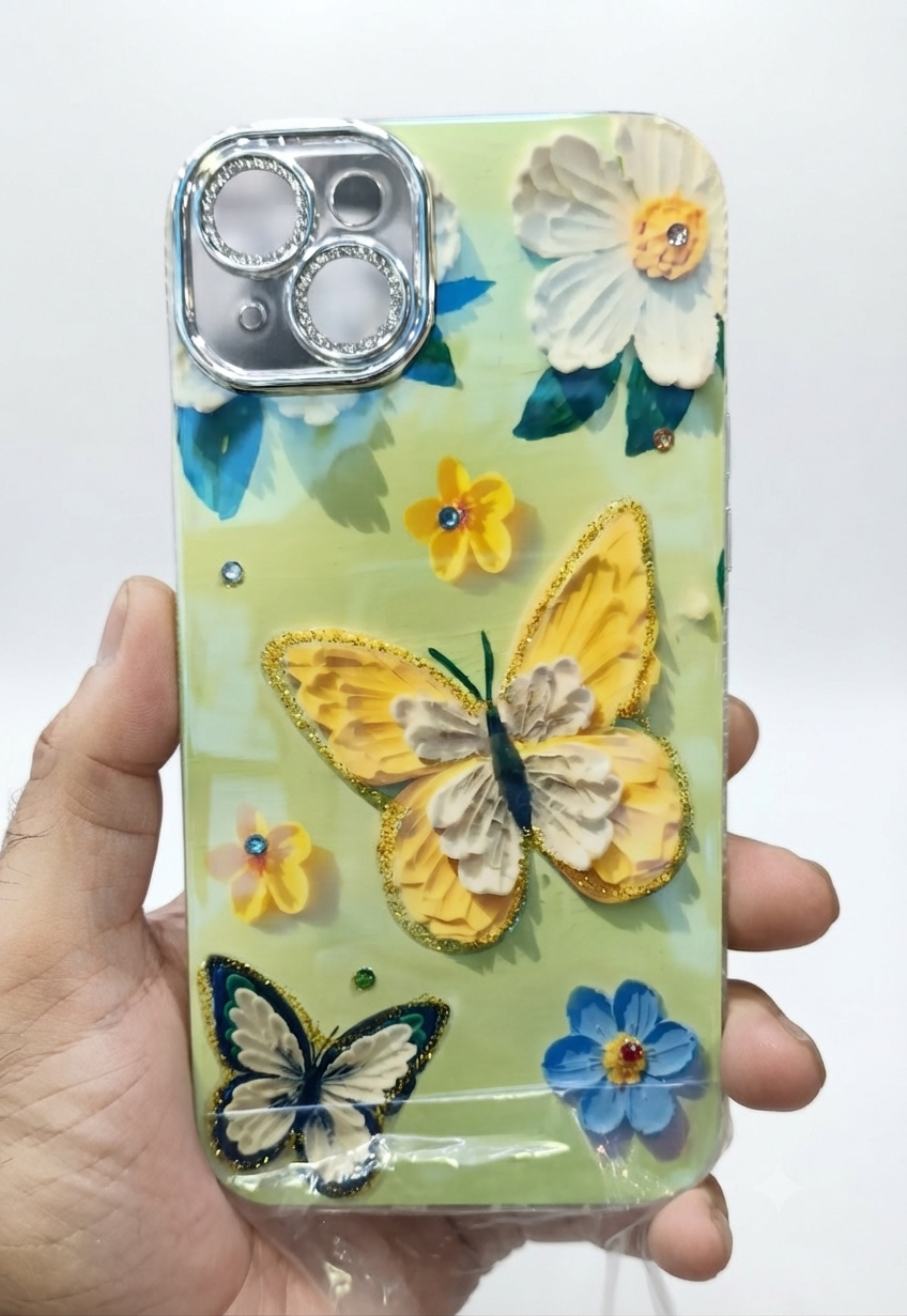 Premium Floral & Butterfly Embellished Protective Case for iPhone 14/15 Plus