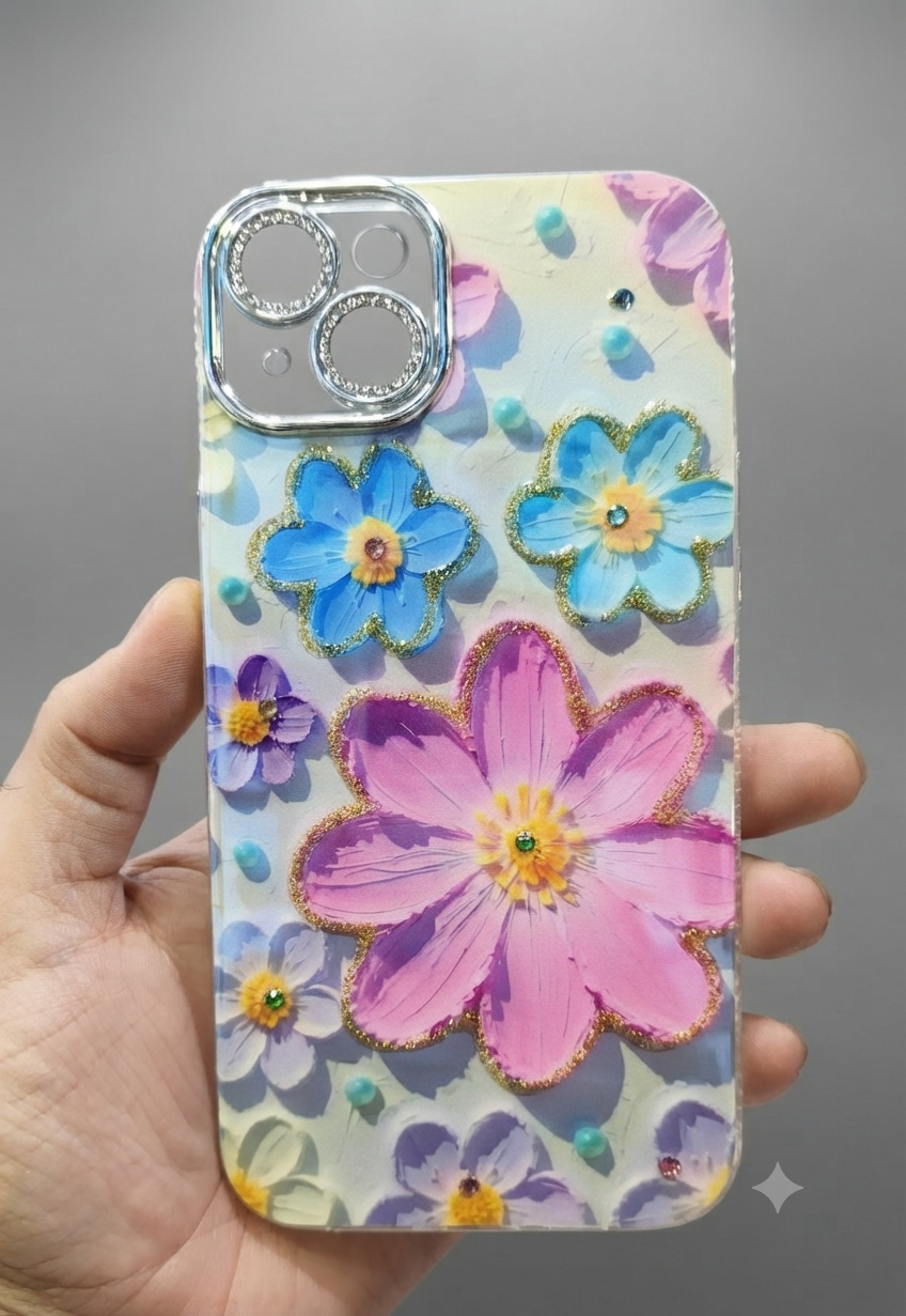 Premium Floral & Butterfly Embellished Protective Case for iPhone 14/15 Plus