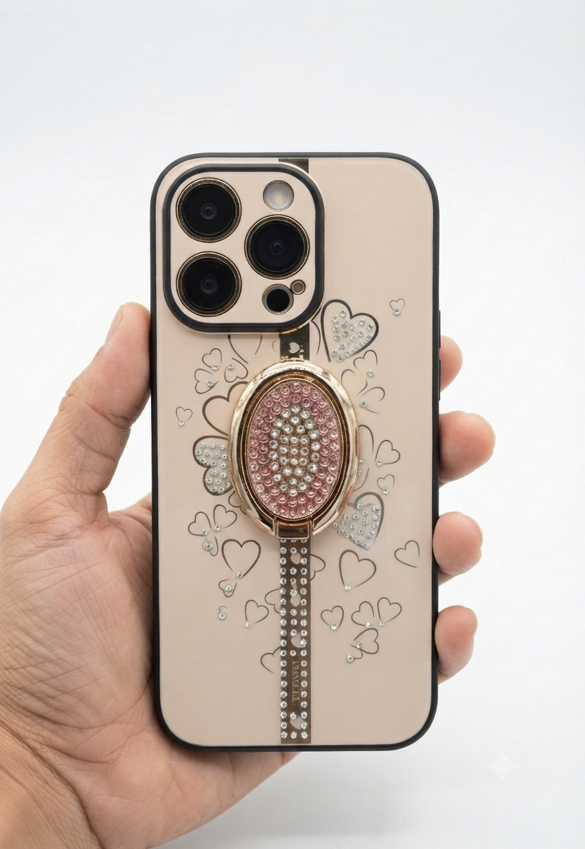 Trendy Bling Diamond Soft Borders Fency Tempared Glass Case/Silver Black fancy stoon case