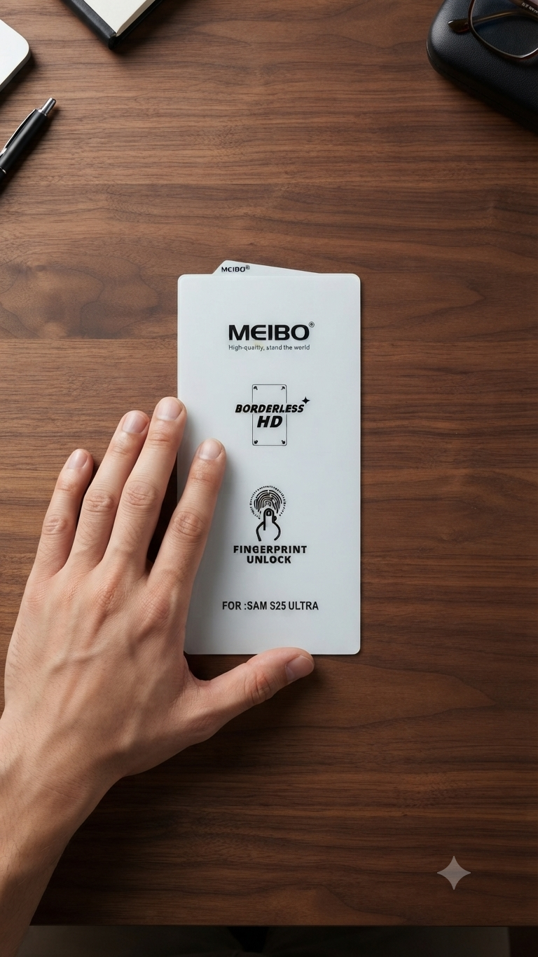 Meibo "Borderless HD" screen protector, specifically engineered for the Samsung S25 Ultra.