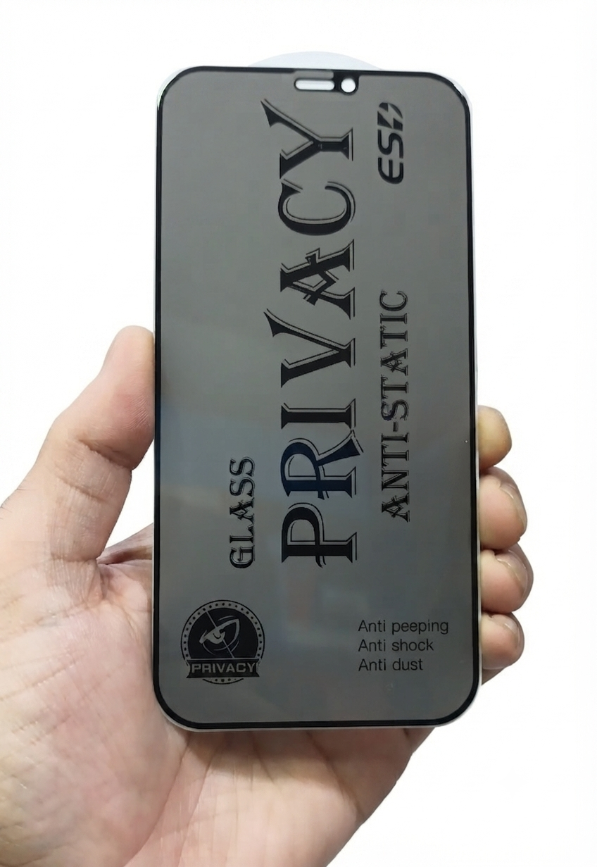 Iphone PRIVACY" branded privacy-focused, anti-static tempered glass screen protector.