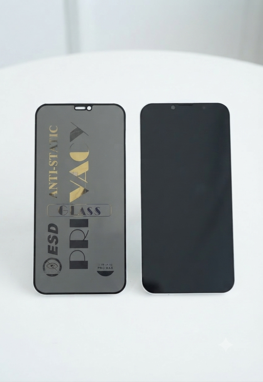 Iphone PRIVACY" branded privacy-focused, anti-static tempered glass screen protector.