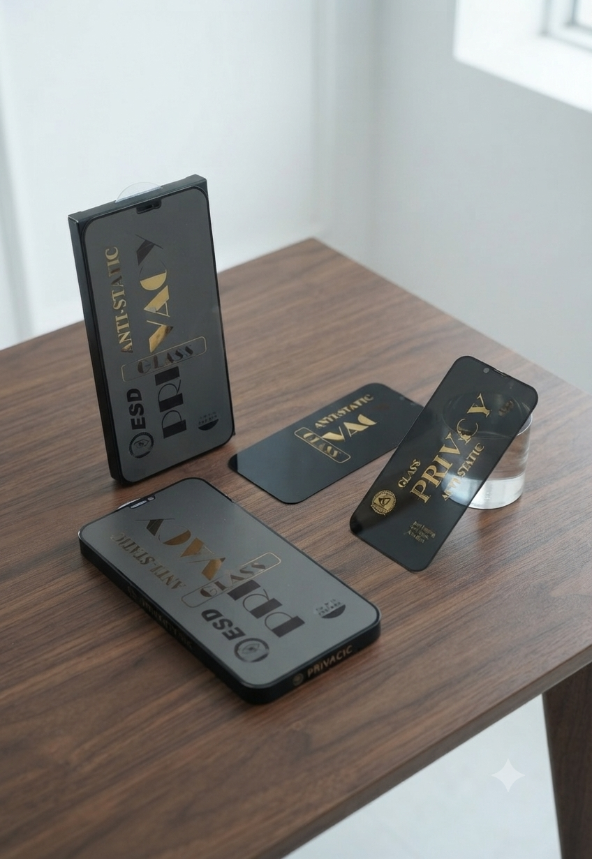 Iphone PRIVACY" branded privacy-focused, anti-static tempered glass screen protector.