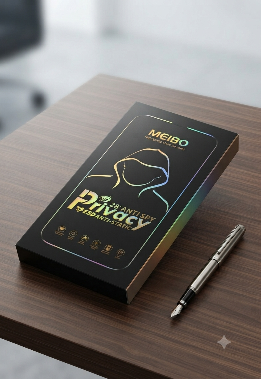 Iphone 14 Pro Max MEIBO" branded 28° anti-spy privacy screen protector designed for the iPhone