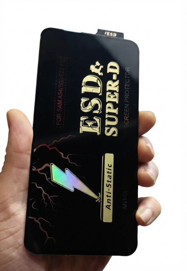 Anti-Static" and "Anti-Dust Interference" screen protector designed for the Samsung A54 (5G) and S23 FE.