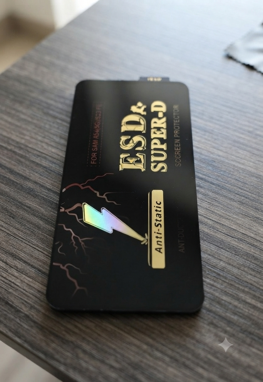 Anti-Static" and "Anti-Dust Interference" screen protector designed for the Samsung A54 (5G) and S23 FE.