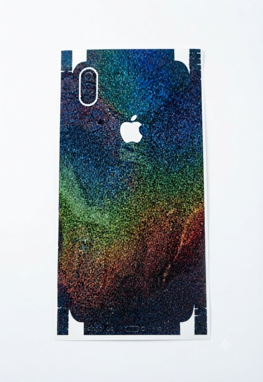 Premium Holographic Laser Skin Sticker for iPhone featuring a stunning rainbow reflective finish.