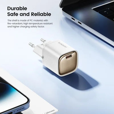 TOOCKI TCT20 PD 20W USB-C Wall Charger Fast Charging Adapter EU Plug - White Best For iphone, Samsung
