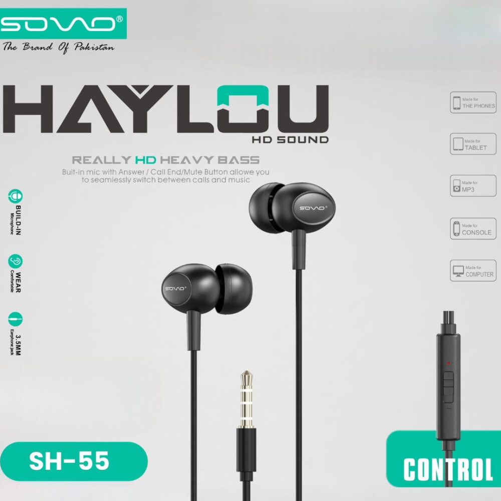 SOVO SH-55 Handsfree – Earphones With Crystal Clear HD Stereo Sound, Bass And 3.5mm Jack