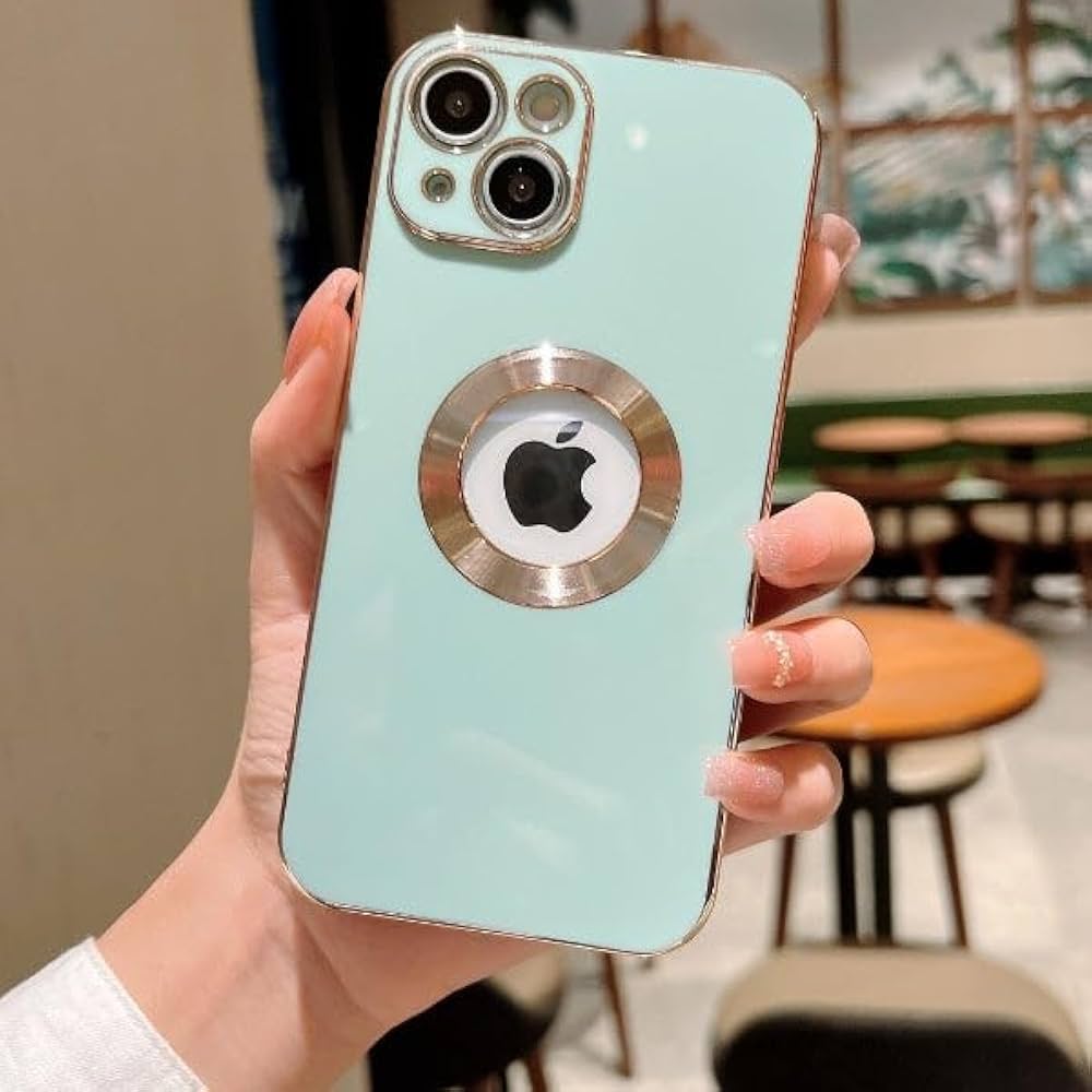 iPhone 14 Pro Case with Camera Lens Protector, Logo View for Women Men, Soft Plating Transparent Slim Ultrathin