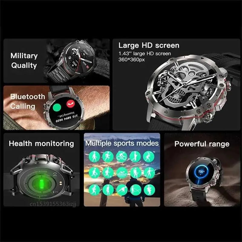 Zero Revoltt Shock Proof Metal Body, 1.43" HD Display, Gun Metal Metallic Chain Strap, Smart Watch