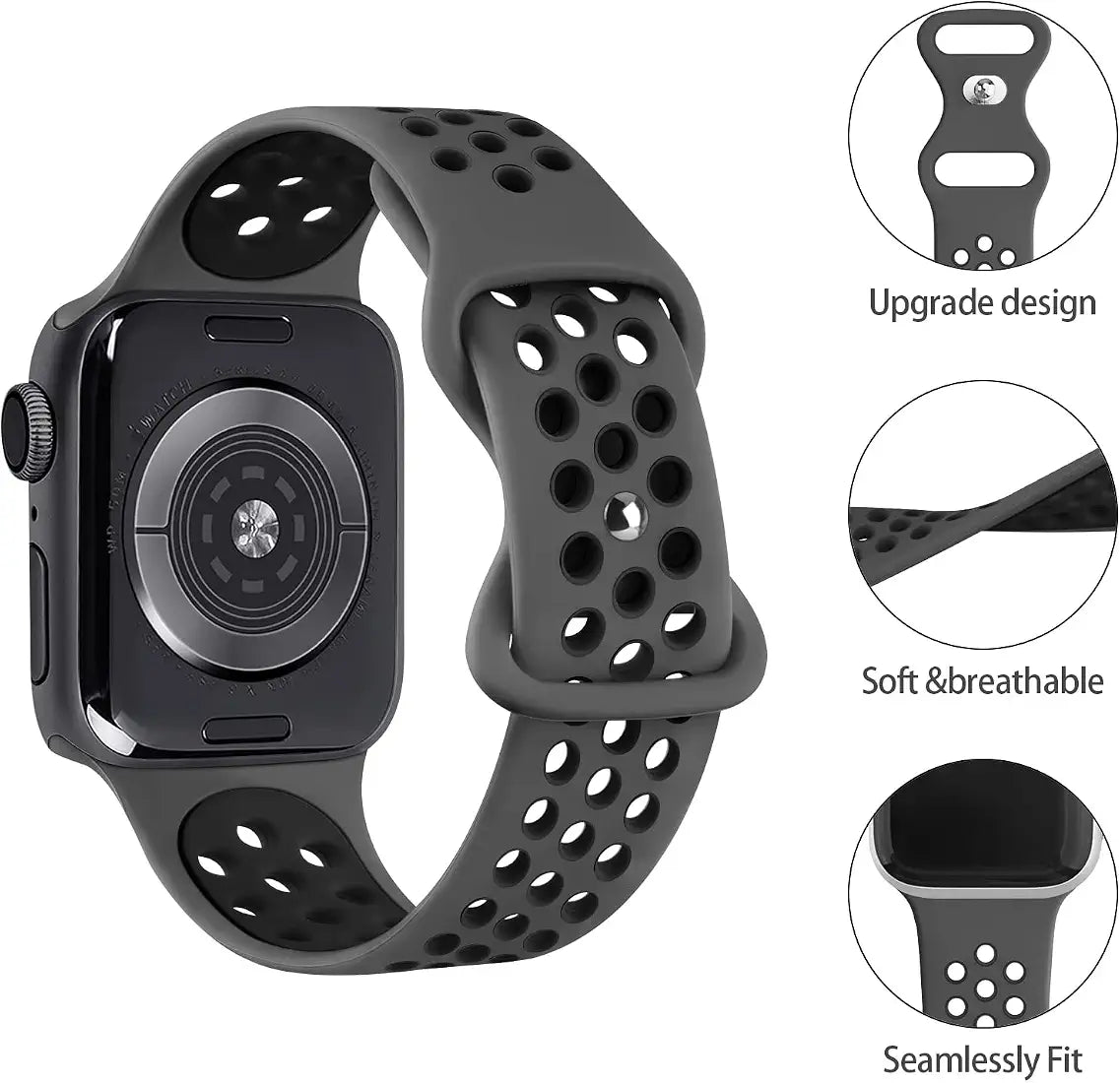 Silicone Band for Apple Watch Bands 41mm 42mm 44mm 45mm,46mm,49mm Soft Adjustable Sport Two Colors Strap for Apple
