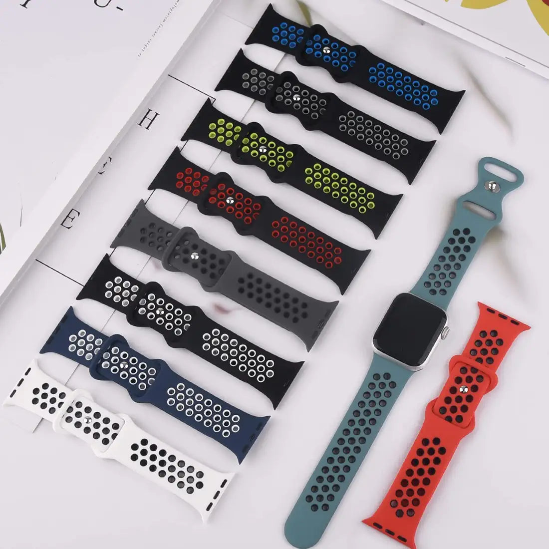 Silicone Band for Apple Watch Bands 41mm 42mm 44mm 45mm,46mm,49mm Soft Adjustable Sport Two Colors Strap for Apple