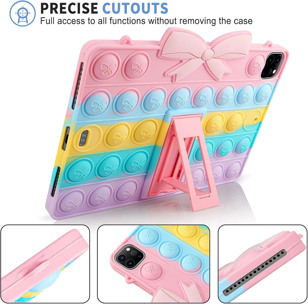 iPad Air Case 4th Generation iPad Pro 11 Case for Girls Women Silicone Fidget Bubble Case with Stand Cover Holder for iPad Air 4th Gen 10.9 inch 2020/ iPad Pro 2021 2020 2018 11 inch