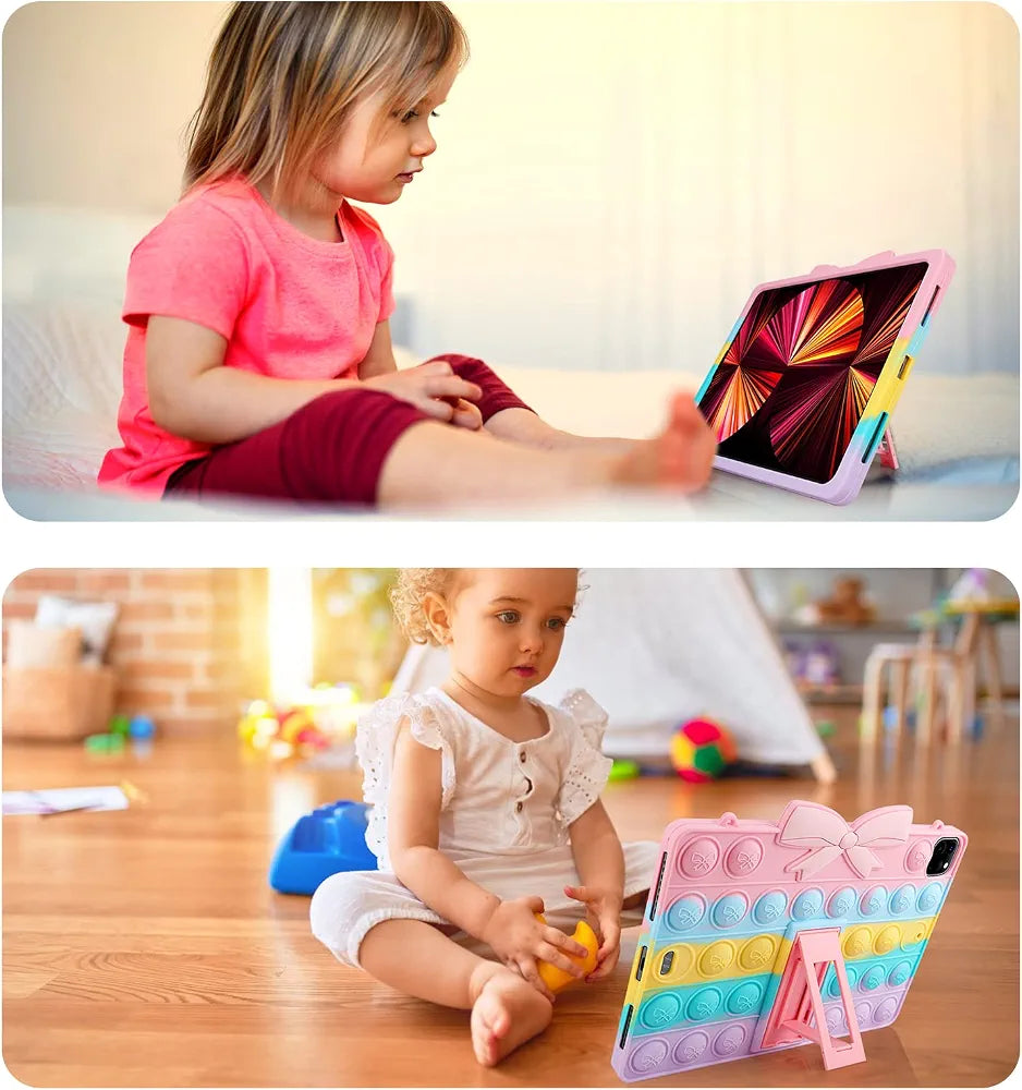 iPad Air Case 4th Generation iPad Pro 11 Case for Girls Women Silicone Fidget Bubble Case with Stand Cover Holder for iPad Air 4th Gen 10.9 inch 2020/ iPad Pro 2021 2020 2018 11 inch