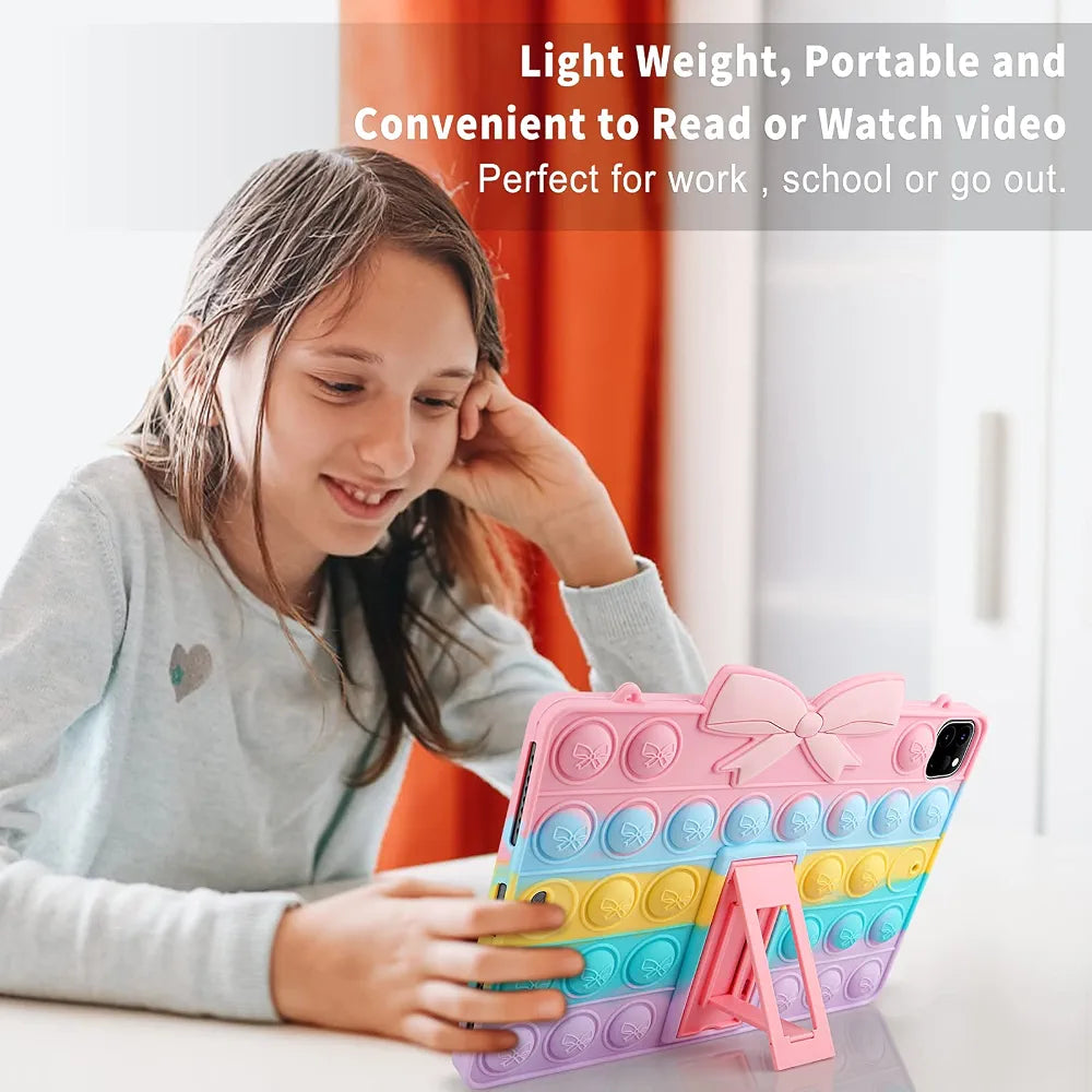iPad Air Case 4th Generation iPad Pro 11 Case for Girls Women Silicone Fidget Bubble Case with Stand Cover Holder for iPad Air 4th Gen 10.9 inch 2020/ iPad Pro 2021 2020 2018 11 inch