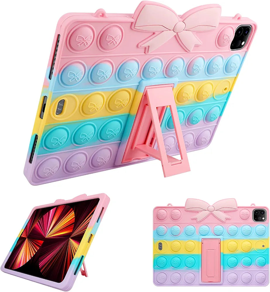 iPad Air Case 4th Generation iPad Pro 11 Case for Girls Women Silicone Fidget Bubble Case with Stand Cover Holder for iPad Air 4th Gen 10.9 inch 2020/ iPad Pro 2021 2020 2018 11 inch