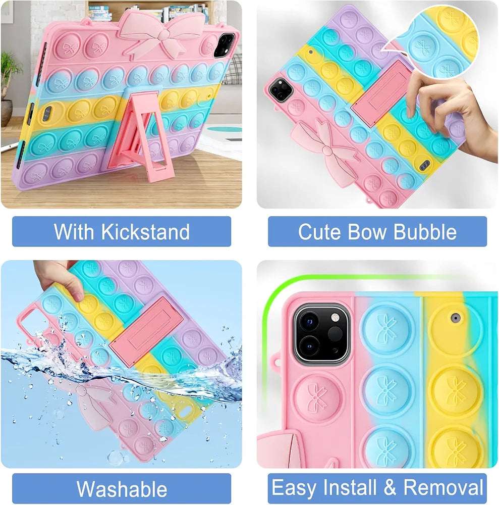 iPad Air Case 4th Generation iPad Pro 11 Case for Girls Women Silicone Fidget Bubble Case with Stand Cover Holder for iPad Air 4th Gen 10.9 inch 2020/ iPad Pro 2021 2020 2018 11 inch