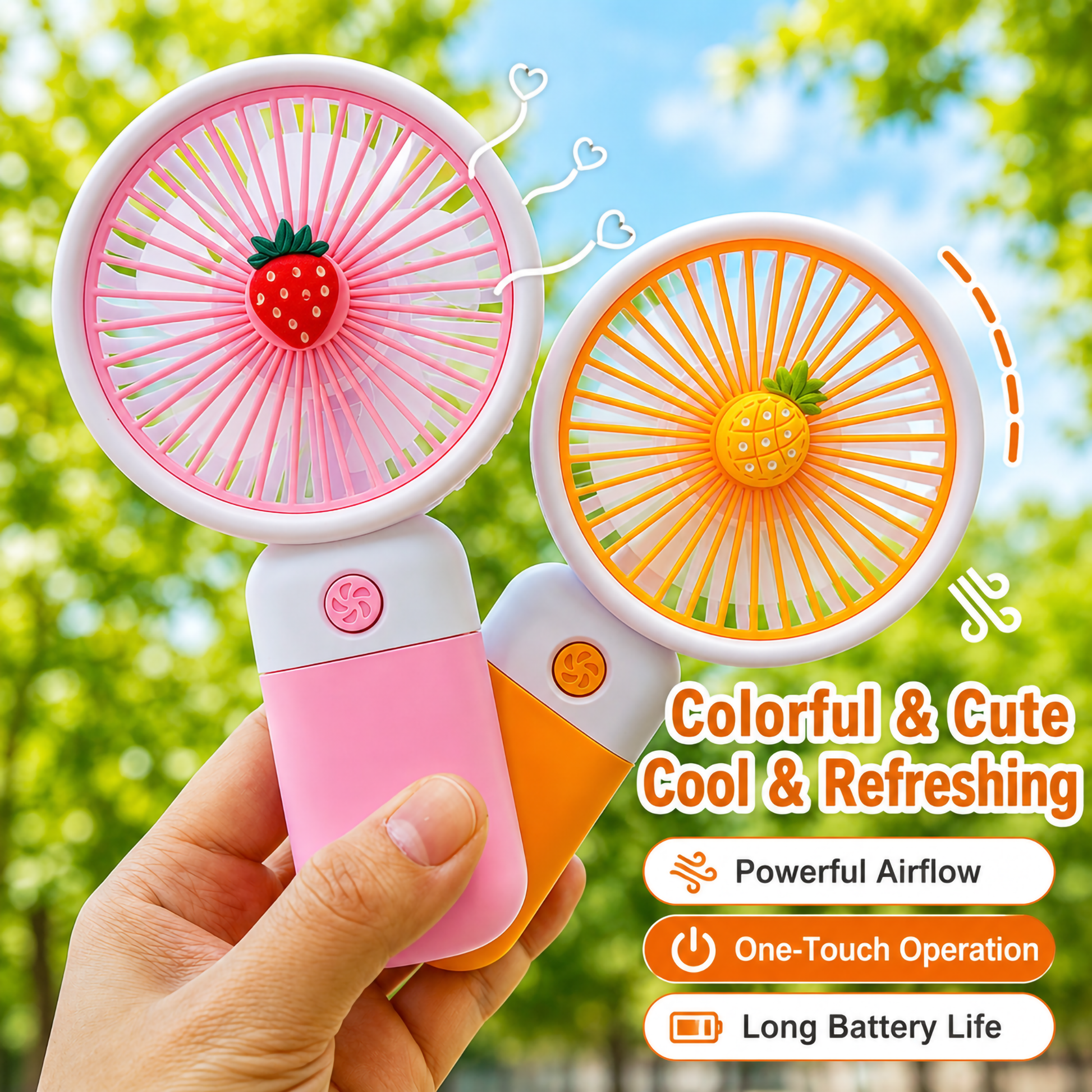 Cute Fruit & Flower Series USB Handheld Fan | Portable USB Rechargeable Fan
