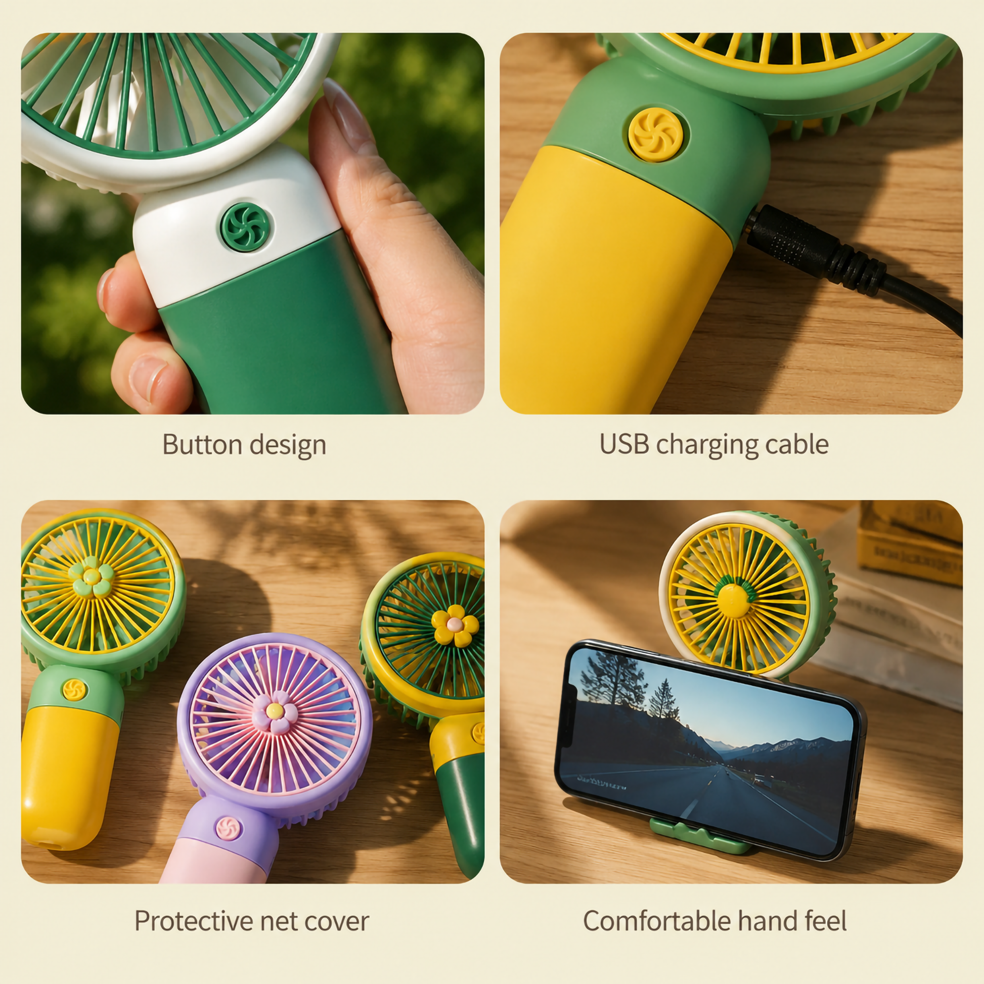 Cute Fruit & Flower Series USB Handheld Fan | Portable USB Rechargeable Fan