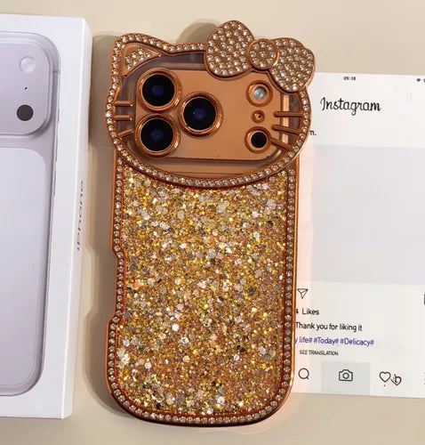 Iphone 17ProMax Cute Cat Shimmery Glitter Stone Case