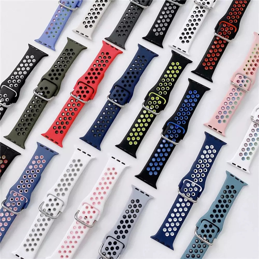 Silicone Band for Apple Watch Bands 41mm 42mm 44mm 45mm,46mm,49mm Soft Adjustable Sport Two Colors Strap for Apple
