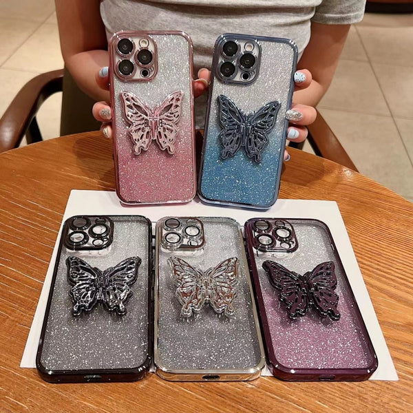 Cases
For iPhone 17 Pro  Electroplated Gradient Glitter 3D Butterfly TPU Phone Case