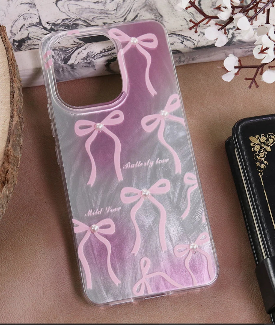 New Luxury Coquette Phone Case Lavender Marble & Pearl Bows