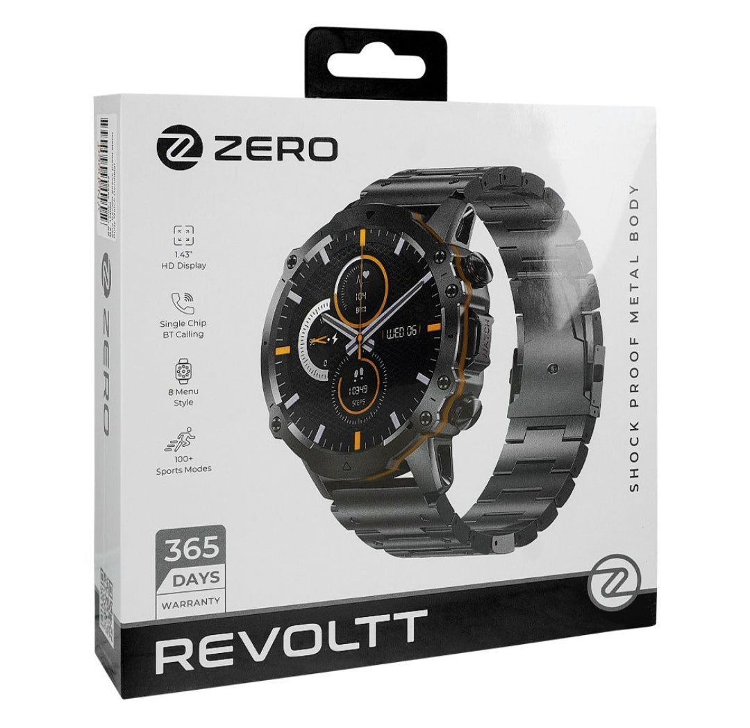 Zero Revoltt Shock Proof Metal Body, 1.43" HD Display, Gun Metal Metallic Chain Strap, Smart Watch