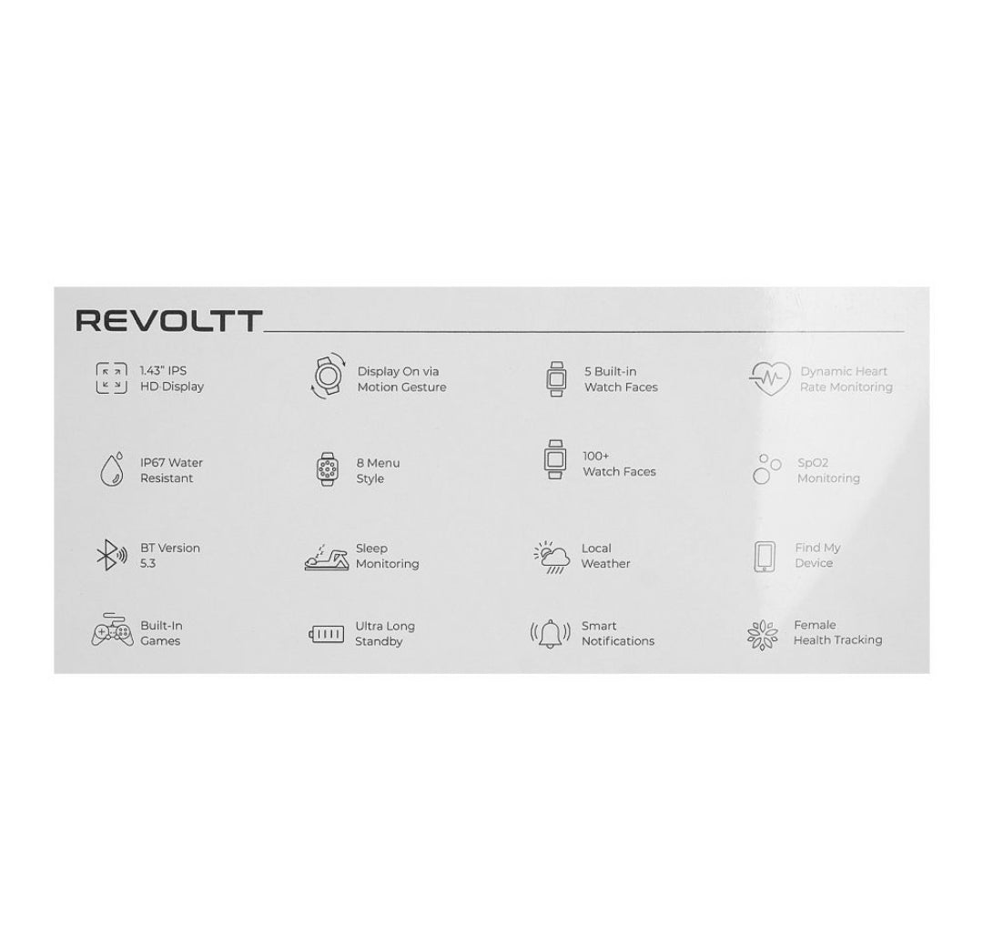 Zero Revoltt Shock Proof Metal Body, 1.43" HD Display, Gun Metal Metallic Chain Strap, Smart Watch