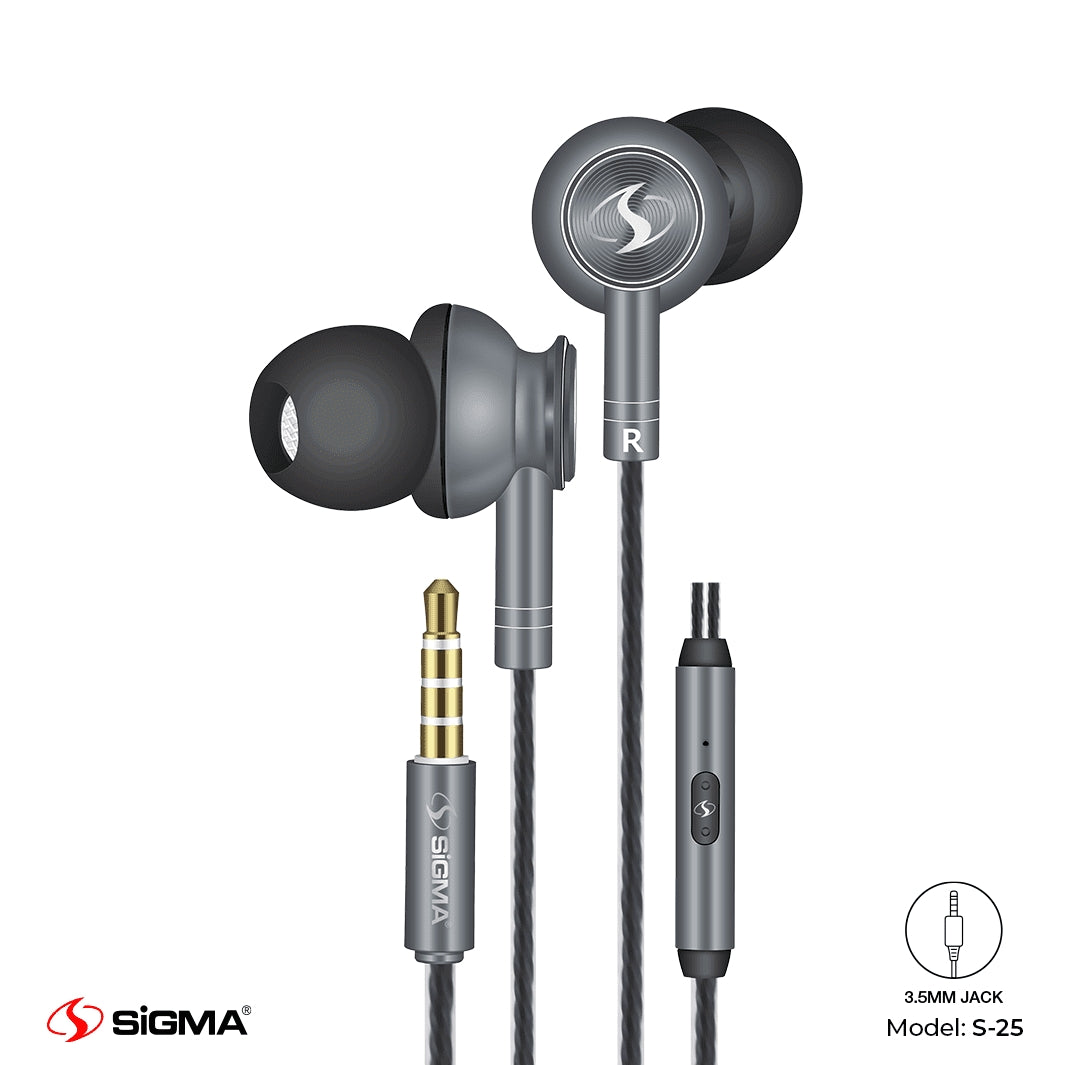 Comfortable Stereo In-ear Earphones with Mic-S25 (Sigma Star Original Handfree) [pink color handfree, Grey color handfree, Black color handfree]