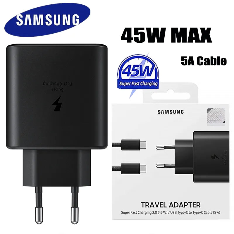 Samsung 45W Super Fast Charger with Type-C to Type-C Cable – Original PD Fast Charging Adapter