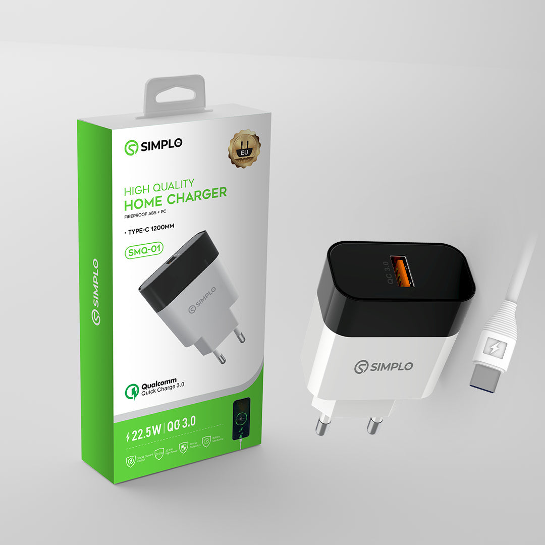 Simplo SMQ-01 22.5W QC 3.0 USB Charger with Type-C Cable / Micro cable