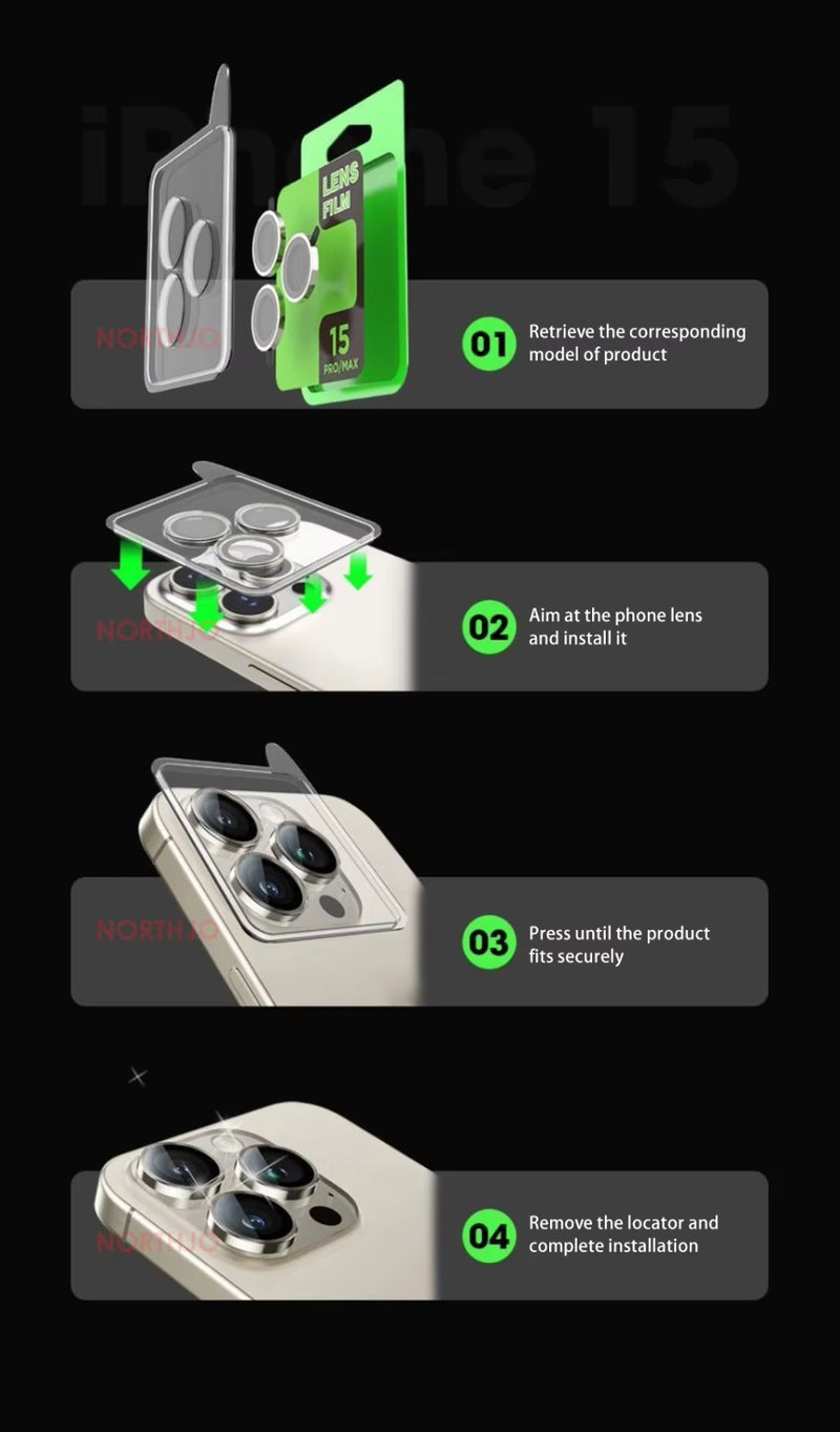 For iPhone Camera Lens Protector Rings Aluminum +Tempered Glass Scratch Resistant