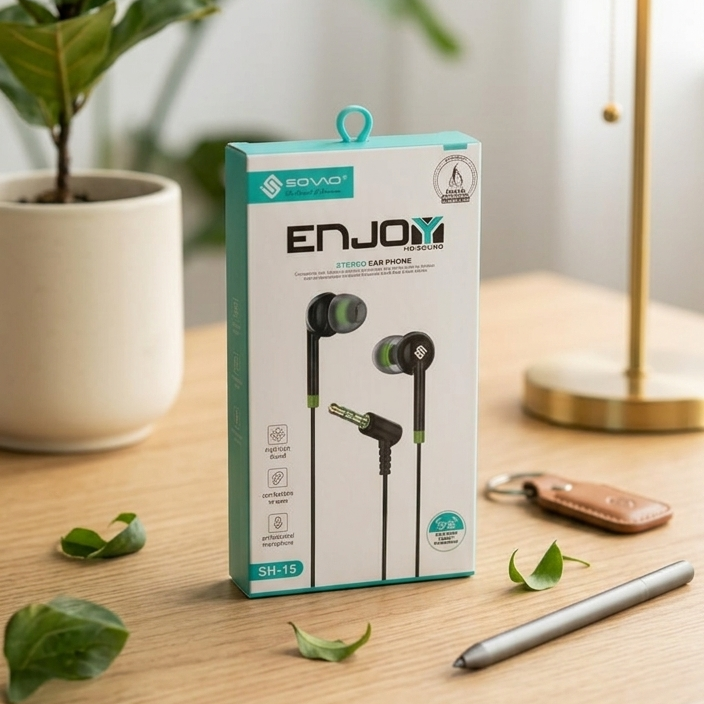 SOVO SH-15 Stereo Earphone Handsfree  High Quality Wired Earphones with Deep Bass, Clear Sound & Comfortable Fit for Calls & Music