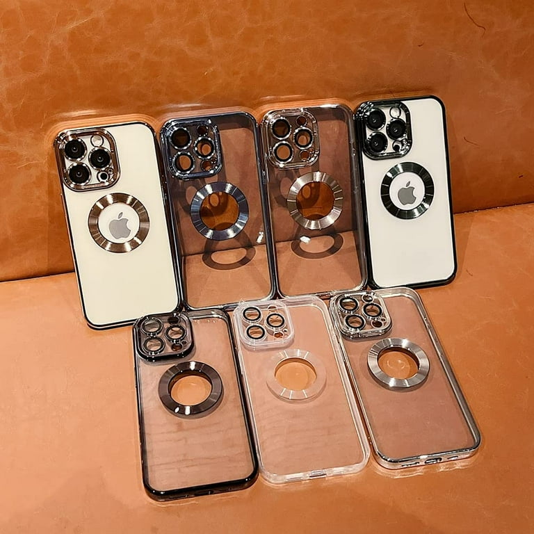 iPhone 14 Pro Case with Camera Lens Protector, Logo View for Women Men, Soft Plating Transparent Slim Ultrathin
