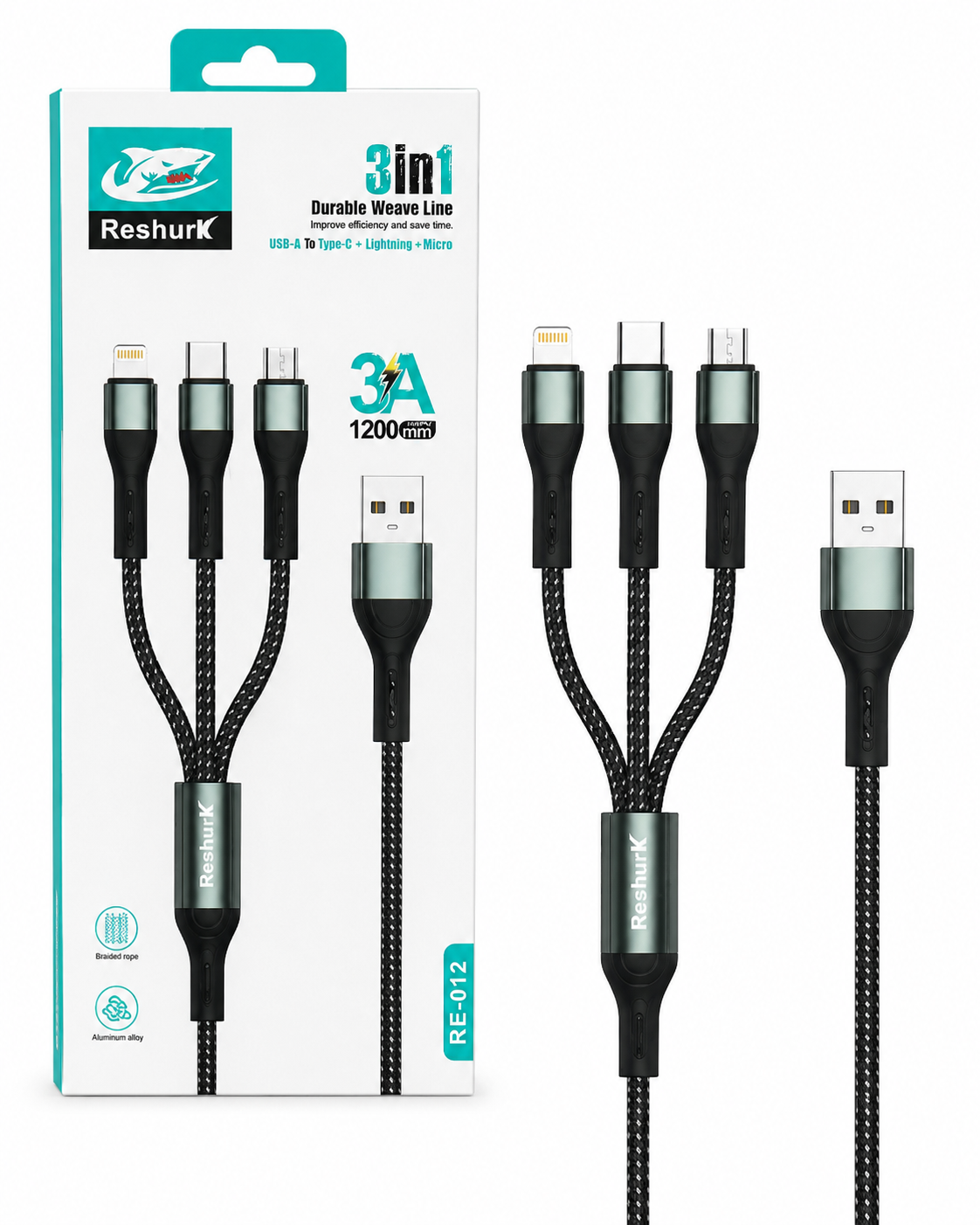 ReshurK 3-in-1 Fast Charging Cable (RE-012)