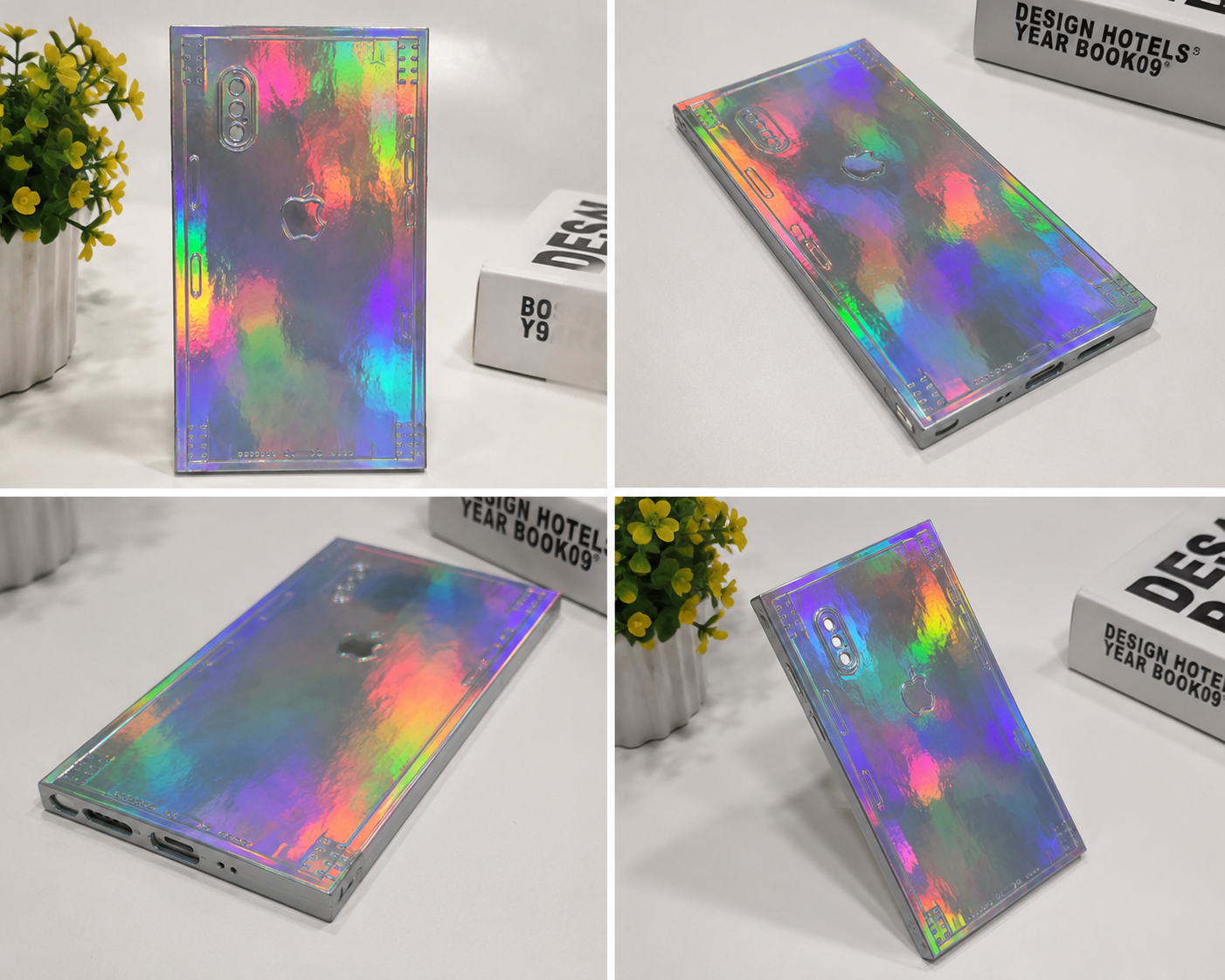 Premium Holographic Laser Skin Sticker for iPhone featuring a stunning rainbow reflective finish.