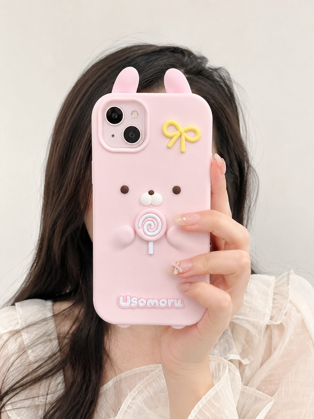 Iphone 13 Iphone 14 Pink Premium Kawaii Bear Lollypop Silicone Case