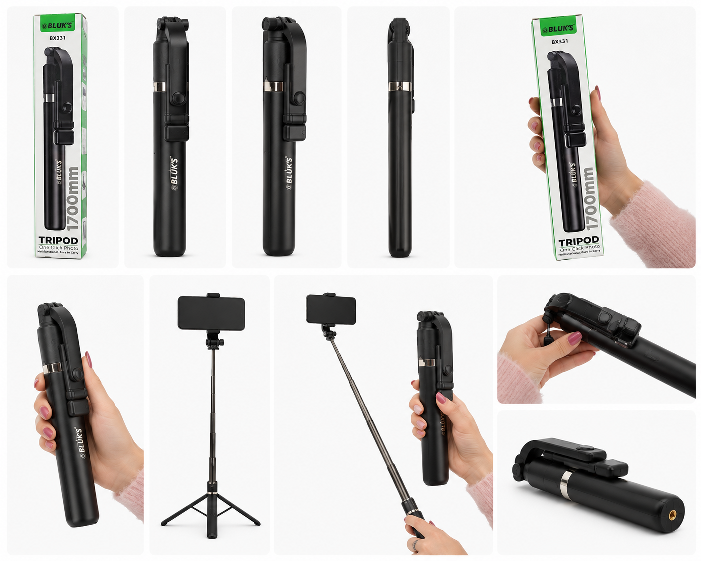 Bluks BX-331 1700mm Selfie Stick Tripod With Bluetooth Remote